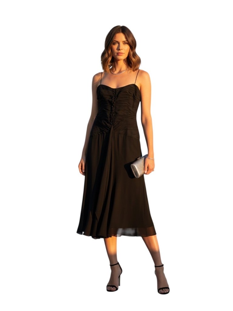 Anne Klein 100% Silk Midi Dress Black Size 6 Nwt Wedding, Special Occasion Party